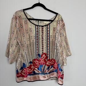 Anthropologie Moulinette Soeurs Posey Peasant Velvet Boho Silk Blouse Large